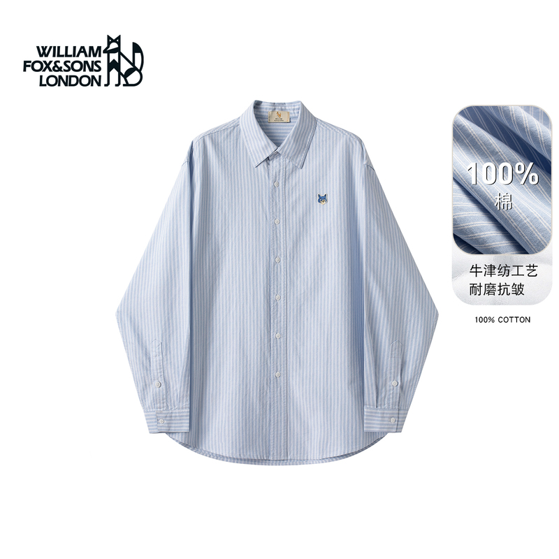 British Little Fox 2026 Spring New Pure Cotton Skin-Friendly Oxford Stripe Fresh Long-Sleeve Shirt for Men and Women