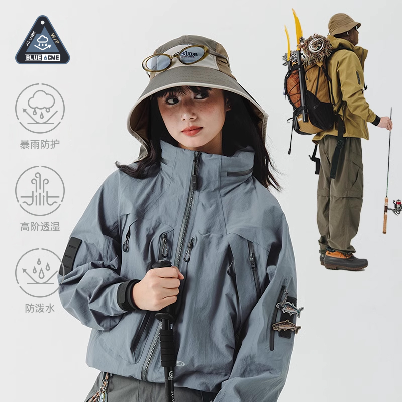 Lanqi Qiqiao Spring and Autumn Three-Proof Breathable Outdoor Hiking Hardshell Seam-Sealed Jacket Waterproof Hidden Hood Coat for Men