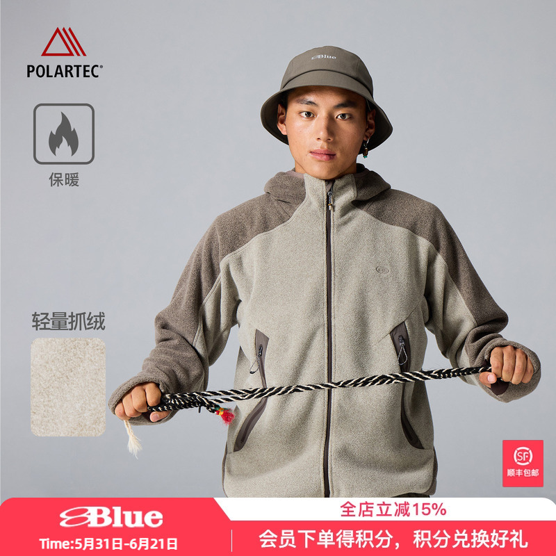 Lanqi Outdoor Hiking Color-Block Fleece Warm Midlayer Polartec Basic Loose Hooded Jacket for Men Lanqi Outdoor Hiking Color-Block Fleece Warm Midlayer Polartec Basic Loose Hooded Jacket for Men