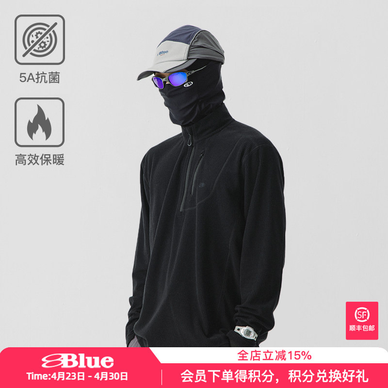 Lanqi Outdoor Sports Warm Antibacterial Checkered Fleece Half-Zip Close-Fitting Layer Autumn Style Loose Stand Collar Sweatshirt for Men