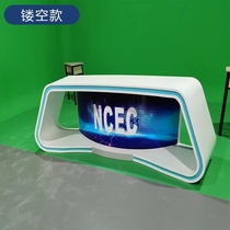 Simple special-shaped paint news media broadcast host table anchor station studio reception desk eloquence class live broadcast station