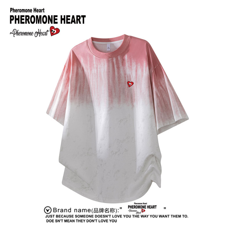 Play Heity Official Trendy Brand American Retro Gradient Tie-Dye Crew Neck Couple Style Short-Sleeve T-Shirt Versatile Top