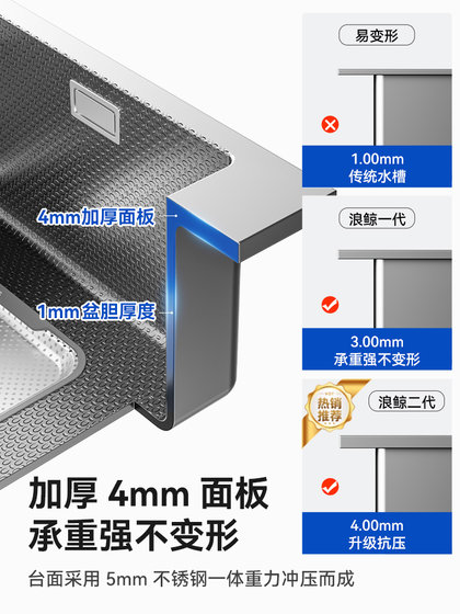 Langjing Water Sink Kitchen Large Single Bowl Dishwashing Sink 304 Stainless Steel Embossed Multifunctional Vegetable Washing Basin Clean Water Sink R23