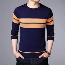 Mens Casual Striped Knit Spring and Autumn Long Sleeved Pul