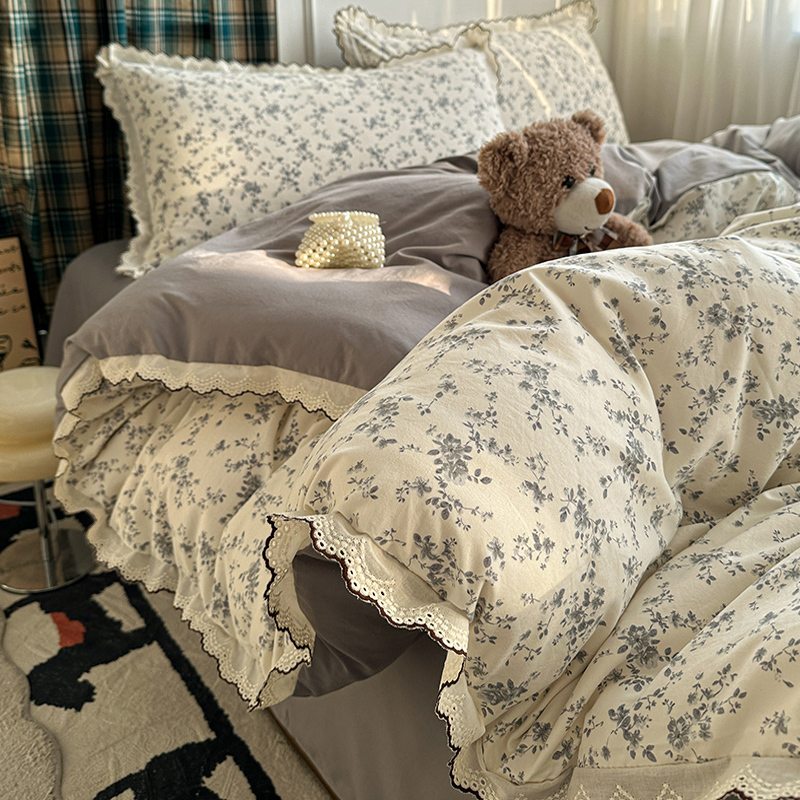 French-Style A-Grade Vintage Four-Piece Bedding Set, Pure Cotton Lace Trim Bed Sheet, Duvet Cover, Fitted Sheet, Dormitory Three-Piece Set 4 French-Style A-Grade Vintage Four-Piece Bedding Set, Pure Cotton Lace Trim Bed Sheet, Duvet Cover, Fitted Sheet, Dormitory Three-Piece Set 4