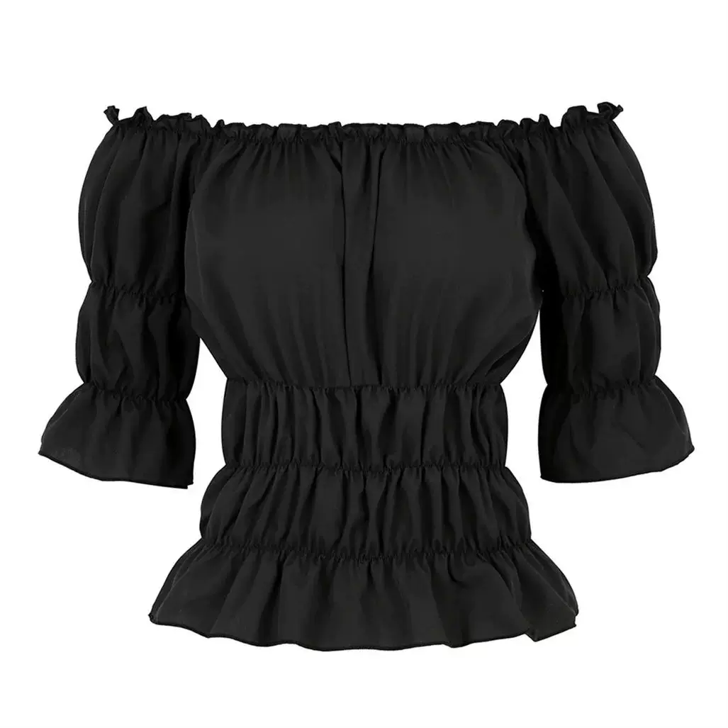 [Ренессансная блузка крестьянина Женщина открытая плечо рукава shirt]