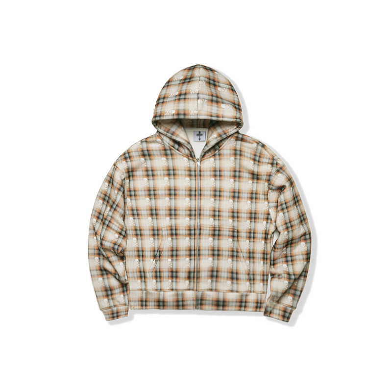 Mysterious Skeleton Checkered Full Print Zip-Up Sweatshirt Skeleton Full Print Zip-Up