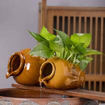 Fish tank filter earthen pot flowing water pouring bottle pouring can creative flowing water tank copper money grass flower pot fish tank flowing water circulation ornaments