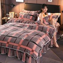Thickened gold mink velvet four-piece set warm milk velvet three-piece set flannel quilt cover coral velvet bed skirt style four-piece set
