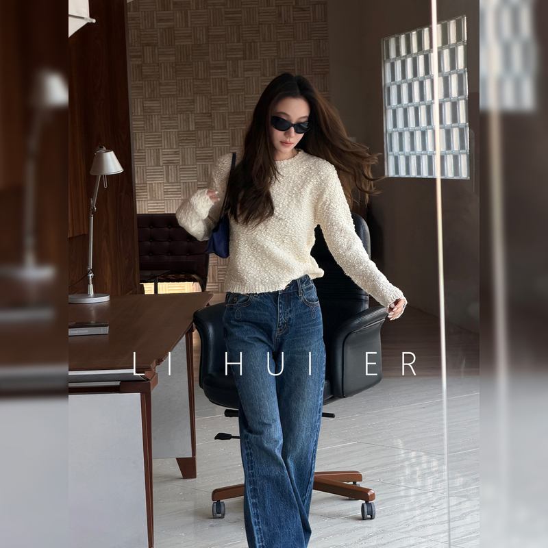 Lihuier [Milo Light Bay] Autumn and Winter Sheep Wool Beige Soft Pullover Knit Sweater for Women