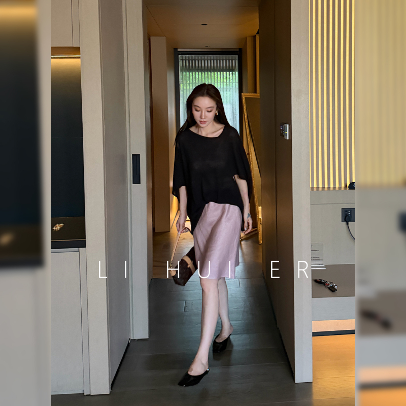 Lihuier [Sauron Moment] Summer Dark Black Lyocell Knit Loose Long Sleeve Top for Women