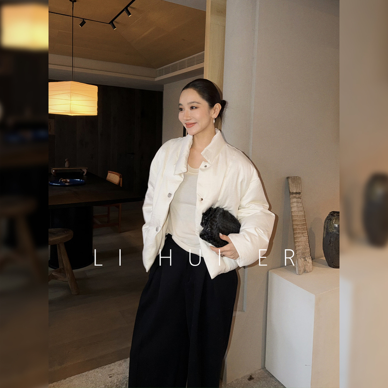 Lihuier Zurich Snowy High-End White Duck down Jacket for Women, White Small Puff down Coat
