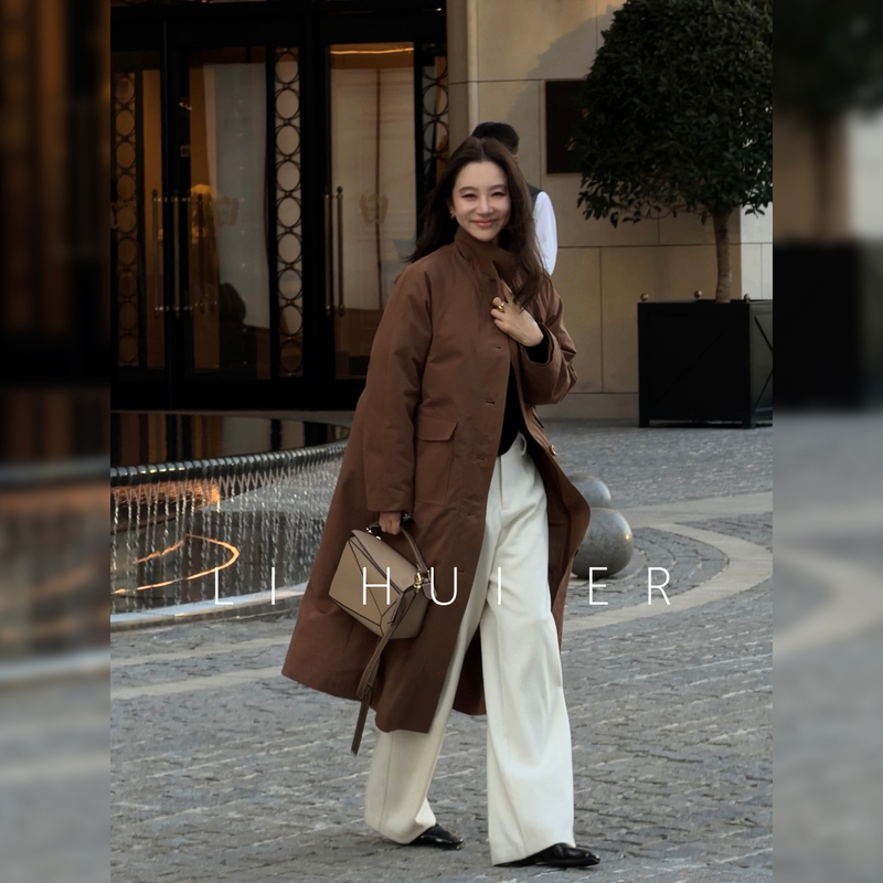 Lihuier [November Letter] Camel Brown 90% White Duck down Loose Fit down Jacket Coat