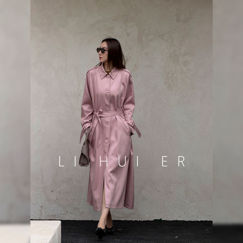 Lihuier Ash Rose Tencel Cotton Relaxed High-End Silhouette Long Pink Trench Coat Lihuier Ash Rose Tencel Cotton Relaxed High-End Silhouette Long Pink Trench Coat