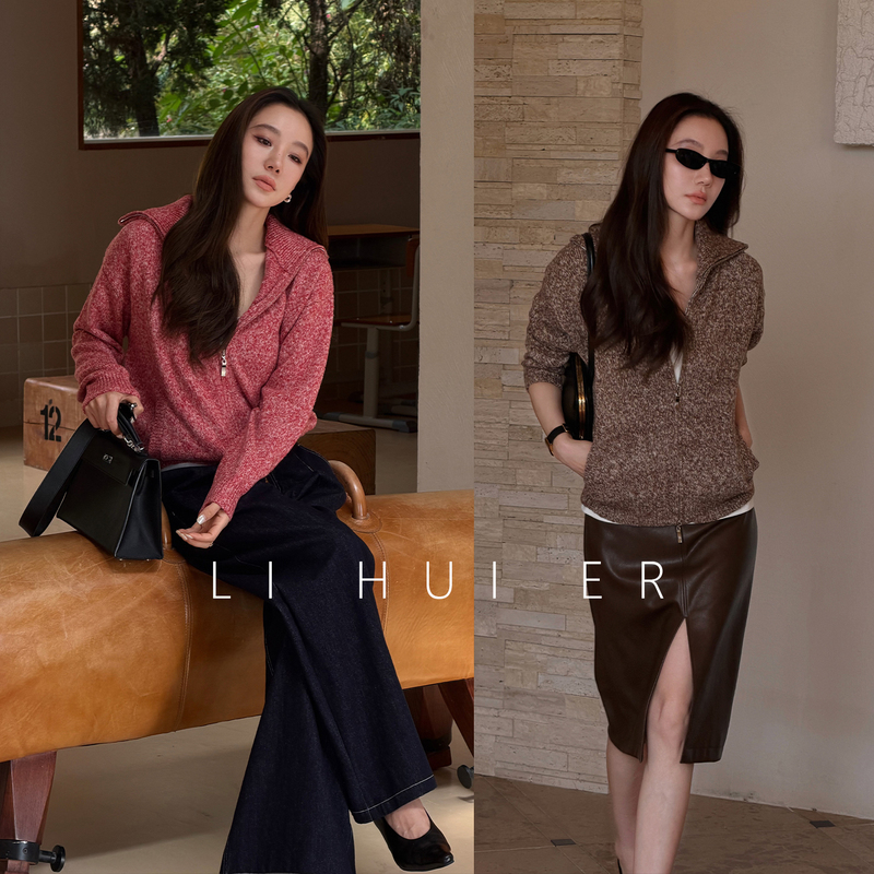 Lihuier [Suspenseful Velvet Seal] Autumn and Winter Sheep Wool Floral Yarn Lapel Lazy Sweater Knitted Cardigan