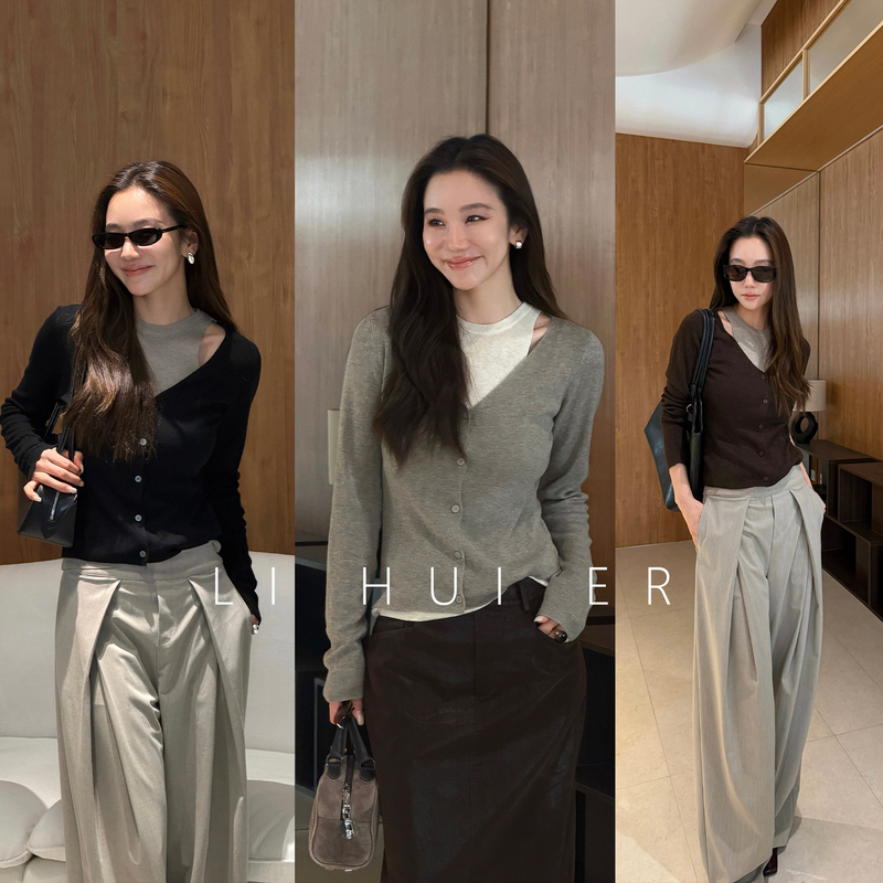 Lihuier Tuscany Style Intellectual Off-Shoulder Faux Two-Piece Long-Sleeve Wool Knit Top for Autumn Lihuier Tuscany Style Intellectual Off-Shoulder Faux Two-Piece Long-Sleeve Wool Knit Top for Autumn