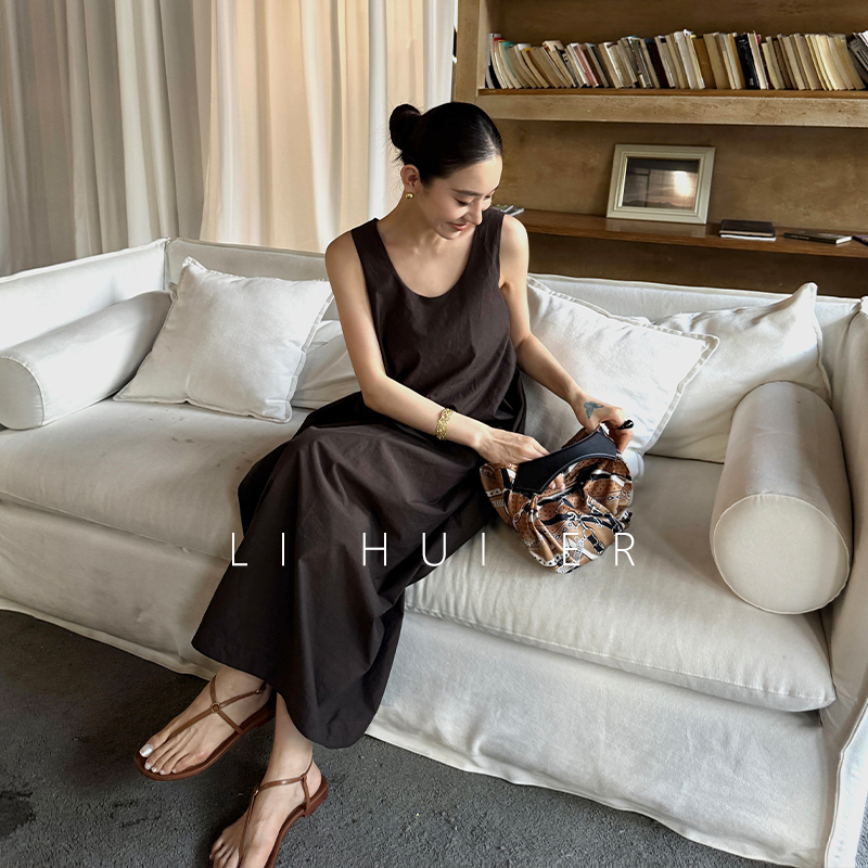 Li Hui Er [Ghana Prelude] Slimming and Versatile Trendy Long Dress Linen Camisole Dress
