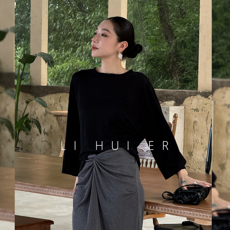 Lihuier [Dai Qing] Tencel Linen T-Shirt for Women, Autumn Style, Salt Style, Lightly Mature, Lazy Top for Women, Summer