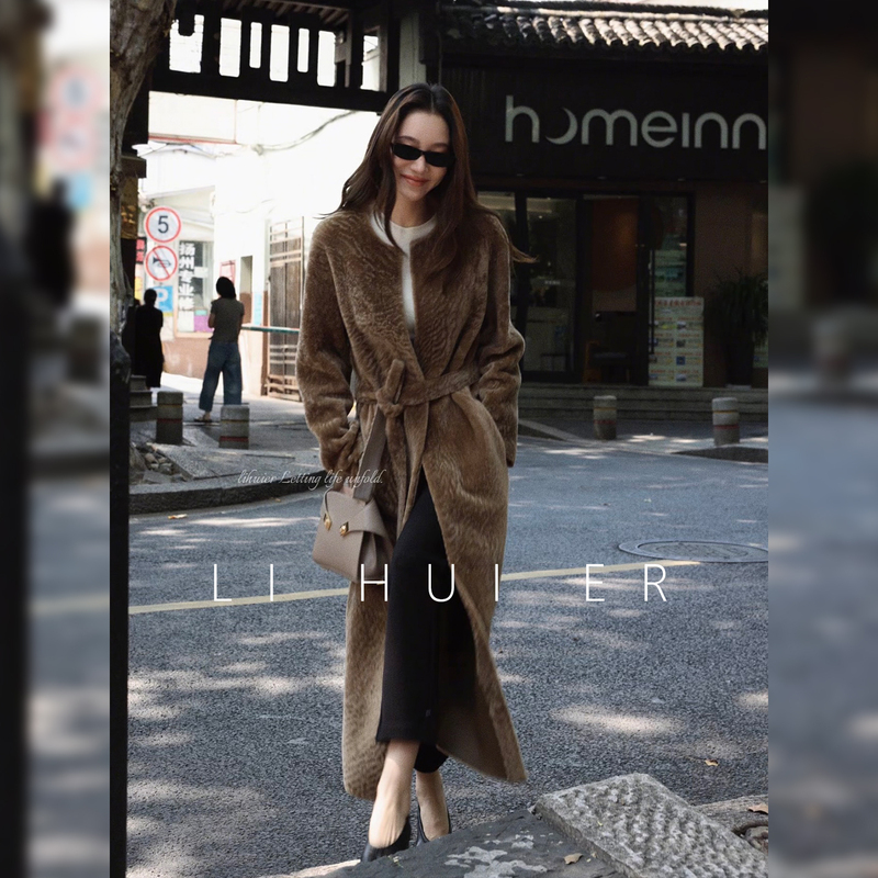Lihuier Mocha Buffet Water Ripple Camel Sheep Leather Fur Coat Winter Fur and Leather in One Lihuier Mocha Buffet Water Ripple Camel Sheep Leather Fur Coat Winter Fur and Leather in One