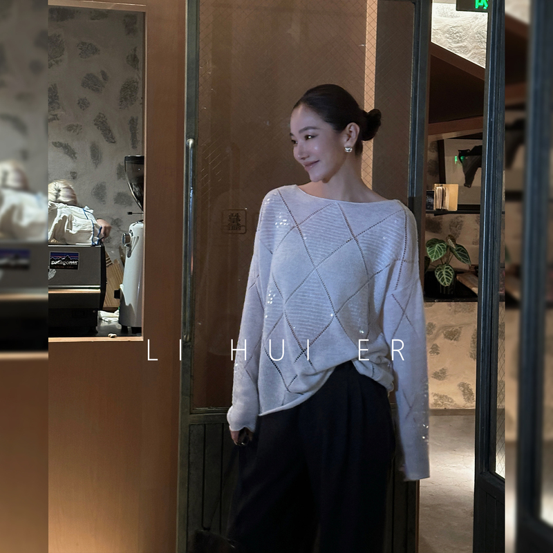 Lihuier Mermaid Tears Elegant High-End Quilted Sequin Cashmere Knit Sweater Women's Base Shirt Lihuier Mermaid Tears Elegant High-End Quilted Sequin Cashmere Knit Sweater Women's Base Shirt