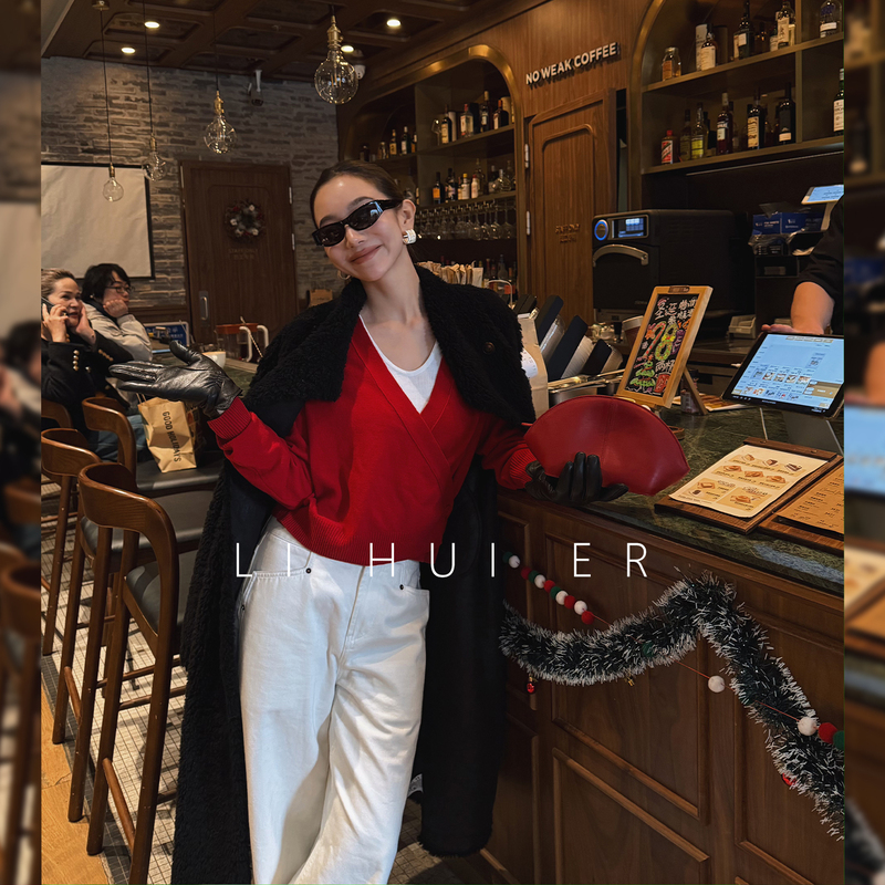 Lihuier Twelve Constellations Red New Year Sheep Wool Knit Sweater Women's Design V-Neck Sweater