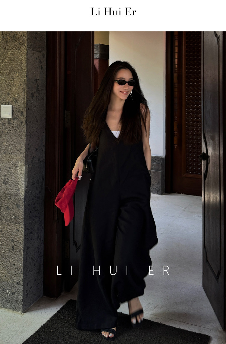 Боди/брюки lihuier李慧儿【雾港来信】轻奢高级v领设计显瘦两面穿亚麻连身裤 her