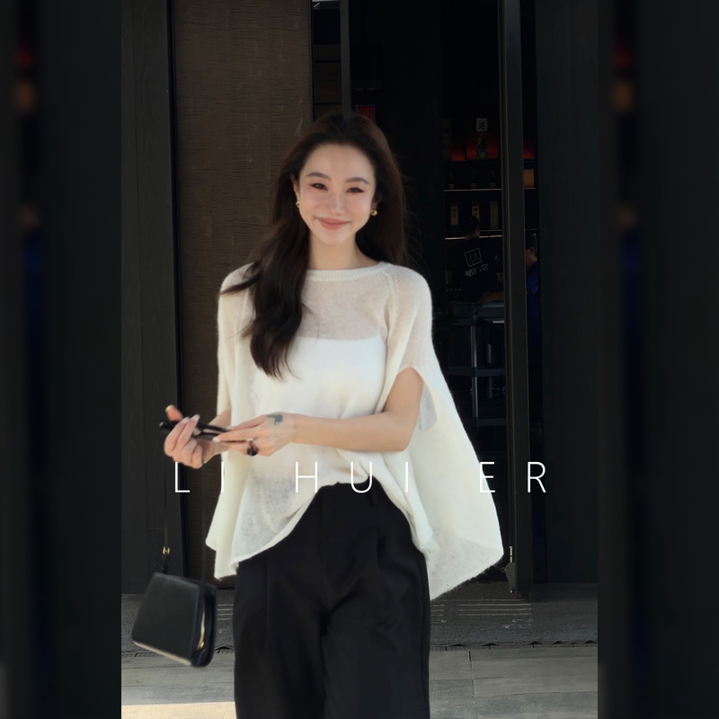 Lihuier Li Hui'Er Moonlight Letter Autumn Wool Mohair High-End Cape Thin Knitted Top