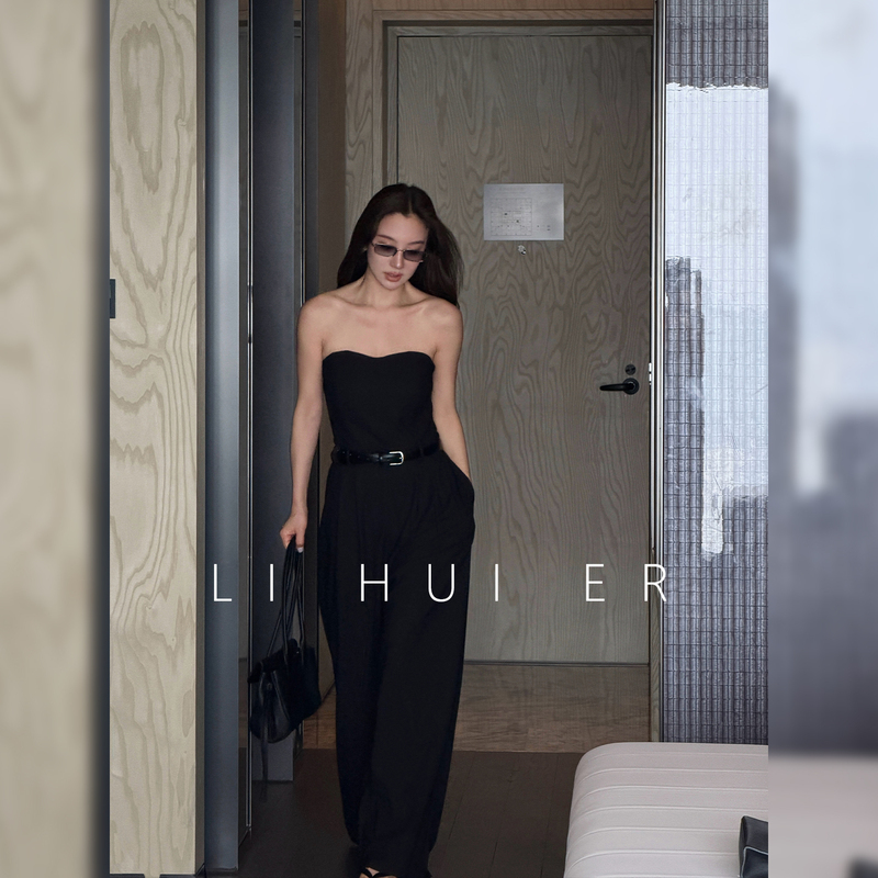 Lihuier Braava Coast Lazy and Relaxed Style Jumpsuit for Women Summer Black Strapless Bodysuit Lihuier Braava Coast Lazy and Relaxed Style Jumpsuit for Women Summer Black Strapless Bodysuit