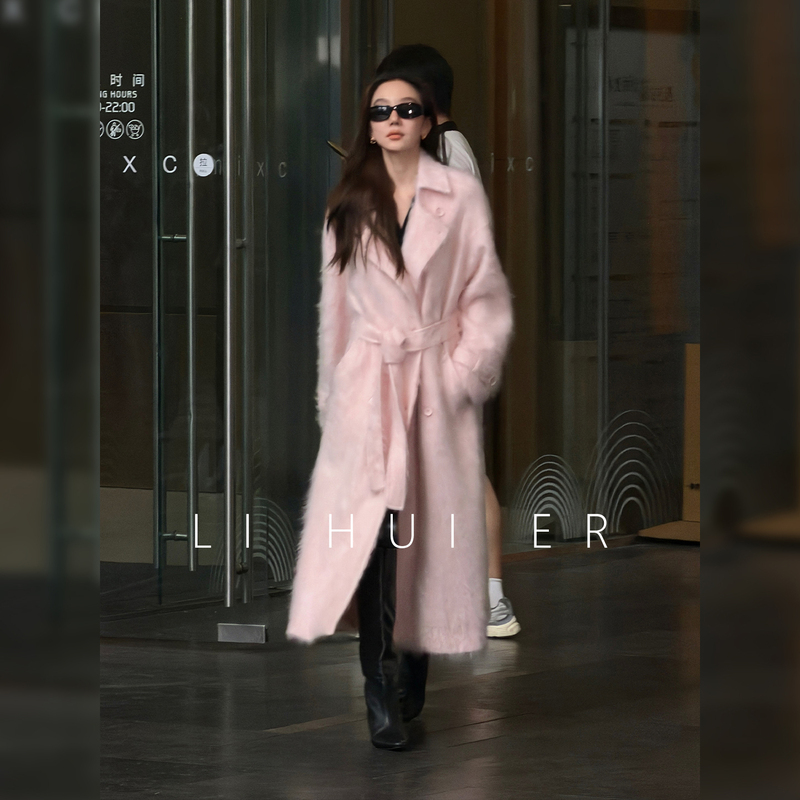 Lihuier Cannes Dance Cherry Blossom Pink Wool Mid-Length Oversized Fleece Coat for Women Lihuier Cannes Dance Cherry Blossom Pink Wool Mid-Length Oversized Fleece Coat for Women