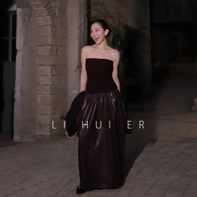 Lihuier [Kalinah Poetry] French-Style Salt-Washed Tube Top Dress, High-End Knitted Long Dress