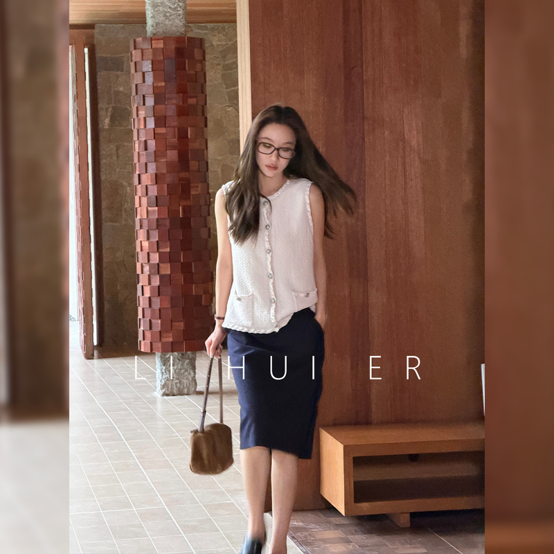 Lihuier [Baili Villa] New Summer Style Light Pink Chanel-Style Knitted Vest Top