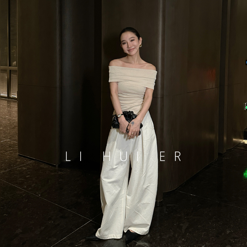 Lihuier Li Hui'Er [No Age Limit] White Wide-Leg Pants Casual Pants Women's Summer High-End Commuting Wear Long Pants