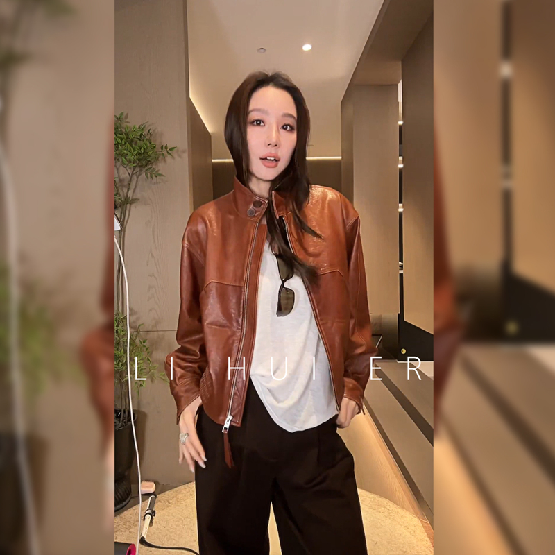 Lihuier Li Hui'Er Gobi Corridor High-End Cool Style Genuine Leather Jacket Autumn Sheepskin Brown Leather Coat Lihuier Li Hui'Er Gobi Corridor High-End Cool Style Genuine Leather Jacket Autumn Sheepskin Brown Leather Coat