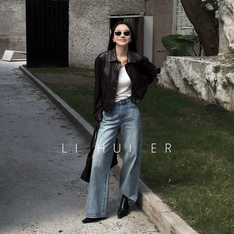 Lihuier [Little Island Film] Blue Minimalist Casual Long Pants Autumn American Retro Jeans