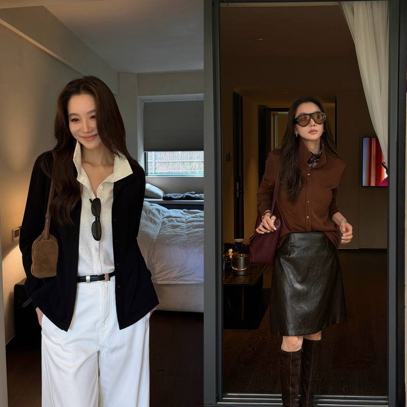 Lihuier Li Hui'Er Ruoman Town Tencel Wool Old Money Leopard Print Collar Fake Two-Piece Shirt Knitwear Autumn Lihuier Li Hui'Er Ruoman Town Tencel Wool Old Money Leopard Print Collar Fake Two-Piece Shirt Knitwear Autumn