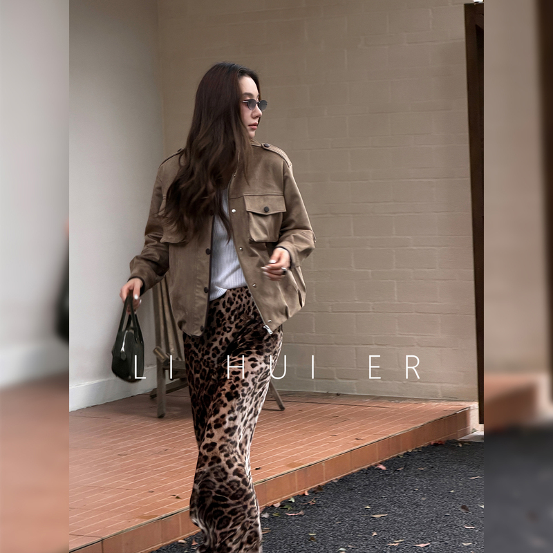 Lihuier [Taiyu] Retro Relaxed Wilderness Style Suede Brown Jacket Short Casual Coat for Women