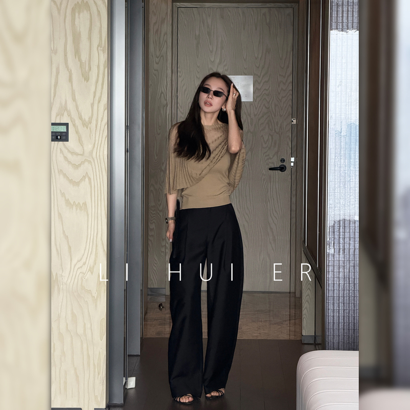 Li Hui Er Li Hui'Er Cold Water Collection Black Tencel Wool Casual Pants Summer Slimming Scythe Pants
