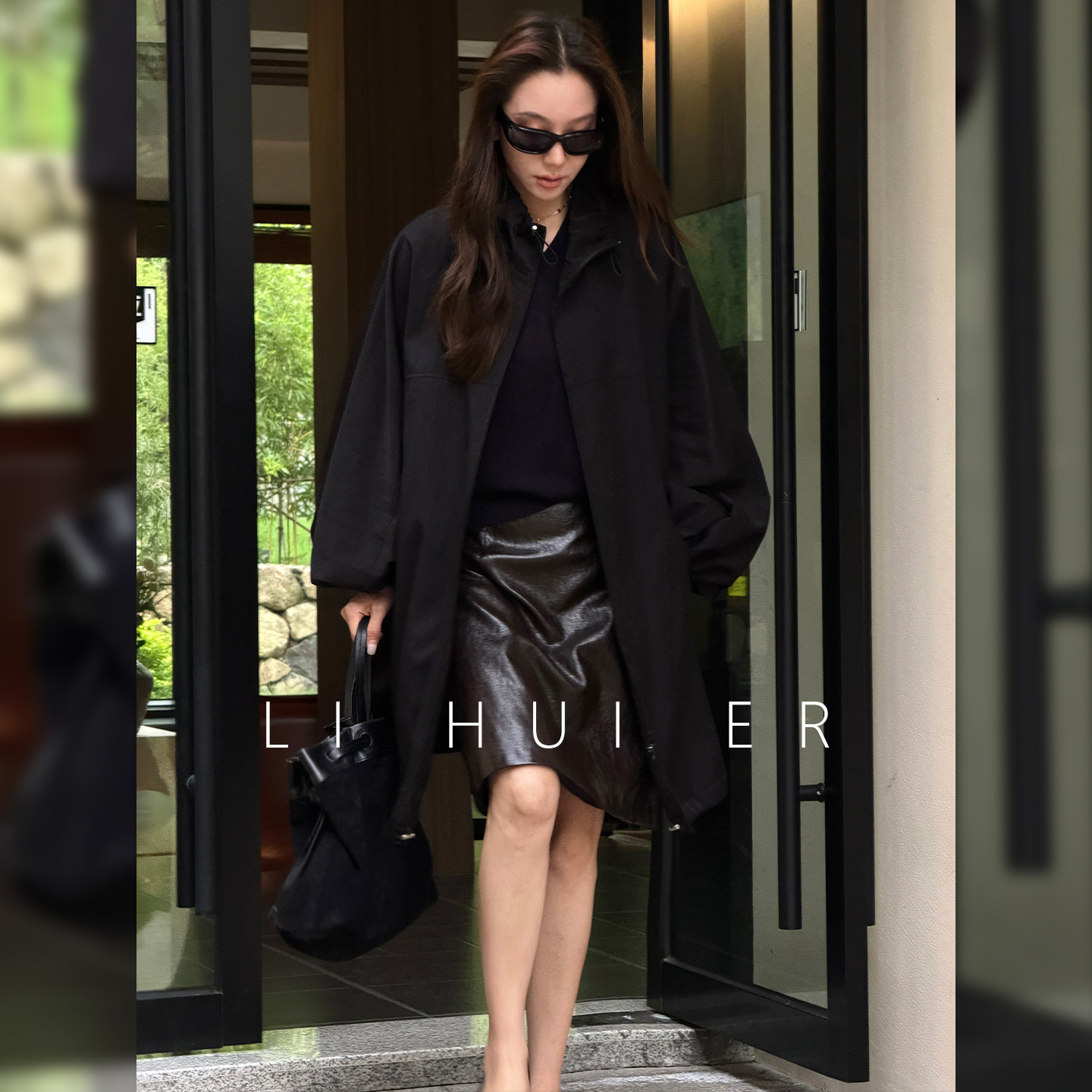 LiHuiEr (South of California) Tencel Lightweight Drawstring Zipper Mid-Length Trench Coat, Autumn Style
