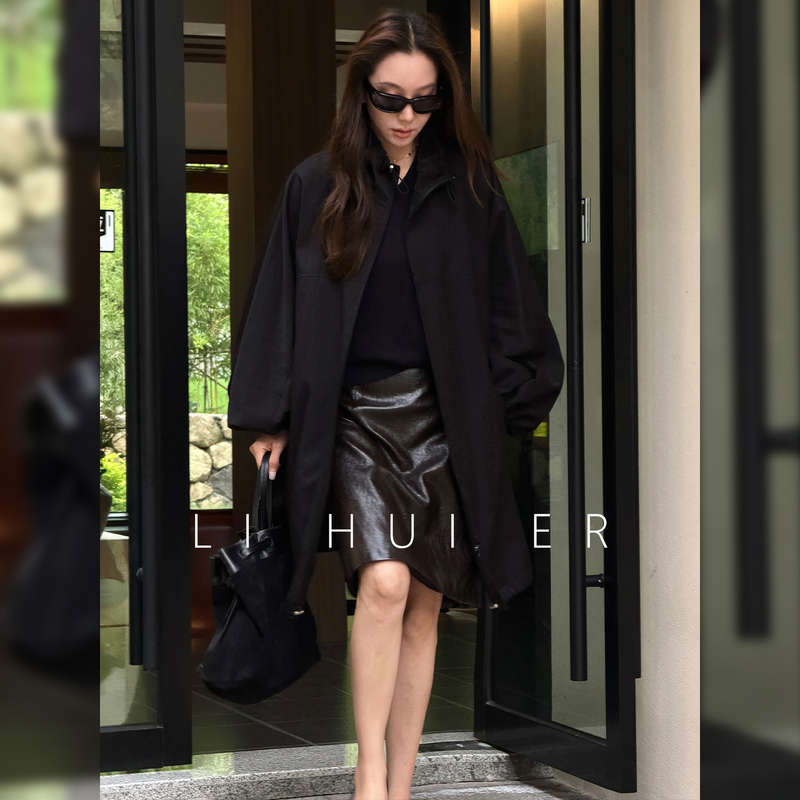Lihuier [South of California] Tencel Lightweight Drawstring Zipper Mid-Length Trench Coat Autumn Style