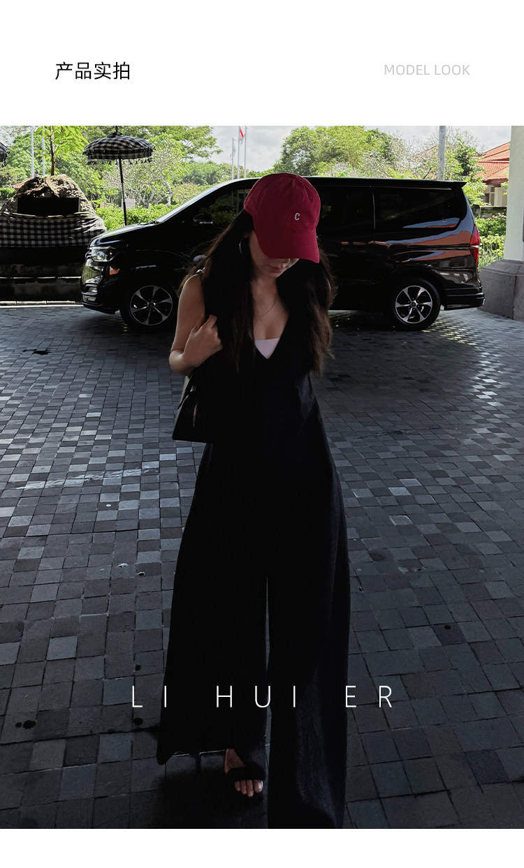 Боди/брюки lihuier李慧儿【雾港来信】轻奢高级v领设计显瘦两面穿亚麻连身裤 her