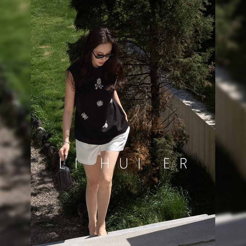 Li Hui Er [Ancient Style] 2026 Summer New Ramie Black Chinese Style Vest Top