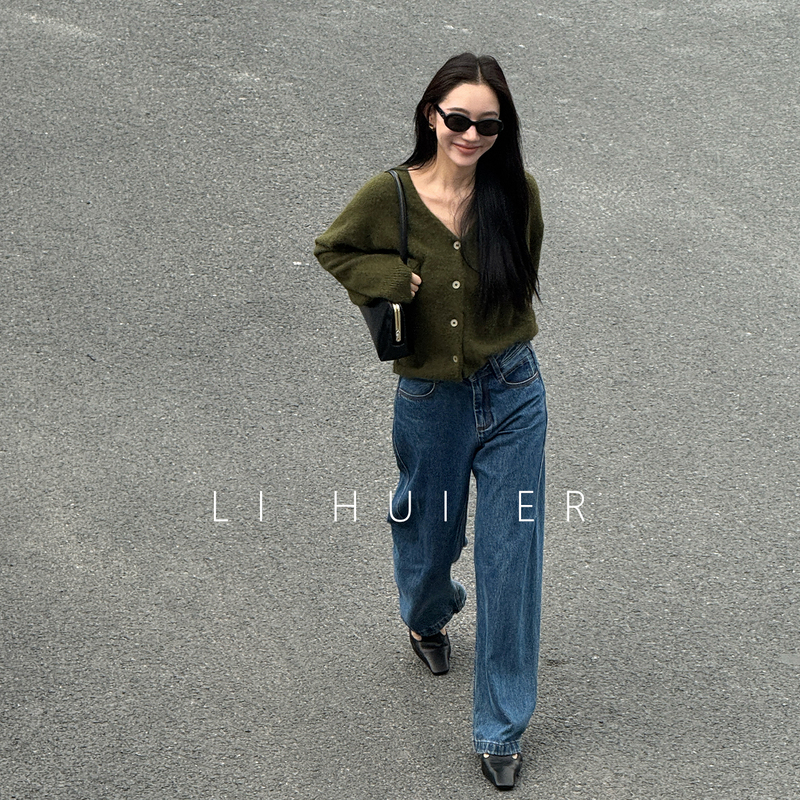 Lihuier Li Hui'Er Du Wei-Er Blue Hong Kong Style Retro Denim Jeans Slimming Versatile Relaxed Straight-Leg Pants Lihuier Li Hui'Er Du Wei-Er Blue Hong Kong Style Retro Denim Jeans Slimming Versatile Relaxed Straight-Leg Pants