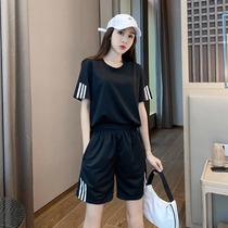 Li Ning adapted quick-drying sports suit womens summer thin 2024 new ice silk short-sleeved shorts for running and fitness