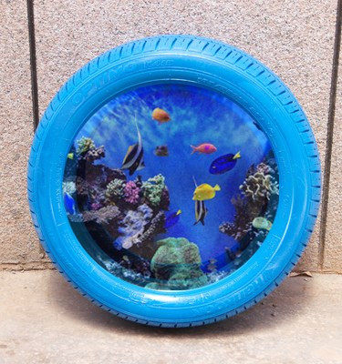 Fashion features Shaped tire fish tank Creative glass Landscaping art tempered ultra-white glass Ordinary white round glass