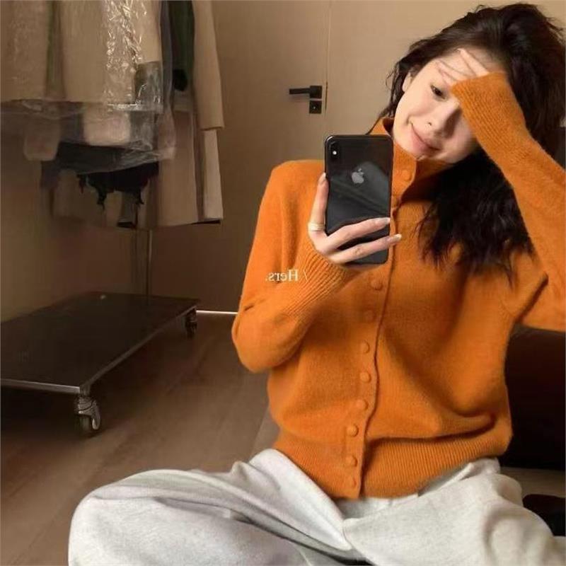 French-Style Buttoned High-Neck Knitted Cardigan, Autumn/Winter 2025 New Design, Layered and Thick Sweater Coat