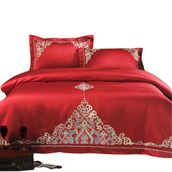 European -style wedding four -piece big red wedding bed products on the sheet sheets are simple embroidered new wedding bedding