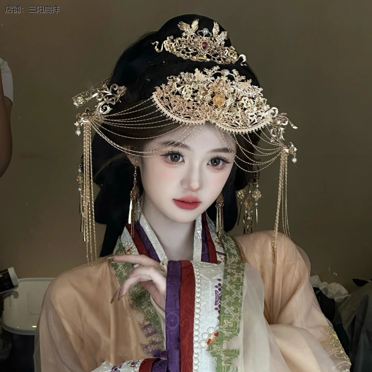 新款异域风亡国公主发凤冠头冠头饰古风额饰璎珞发链汉服配饰品女