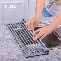 Foldable silicone draining rack sink multifunction kitchen shelve pool roller shutter bowls and vegetables fruits and vegetables drain basket