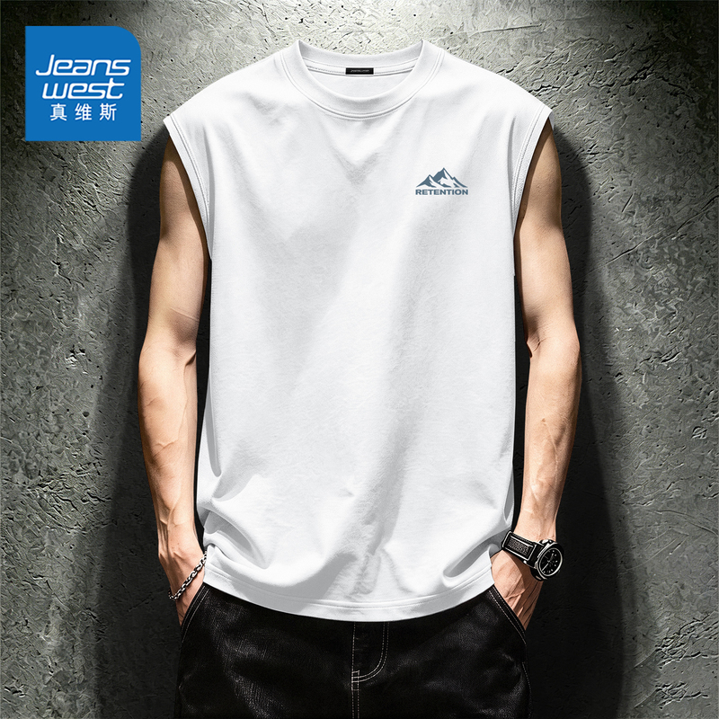 Jeanswest Sleeveless T-Shirt for Men, Summer Simple Pure Cotton Sports Vest, American Style Cleanfit Trendy Brand Tank Top