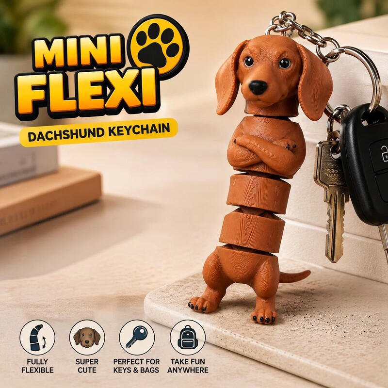 Dachshund Keychain, Movable Jointed Dachshund Keychain, 3D Puppy Pendant, Personalized Bag Accessory